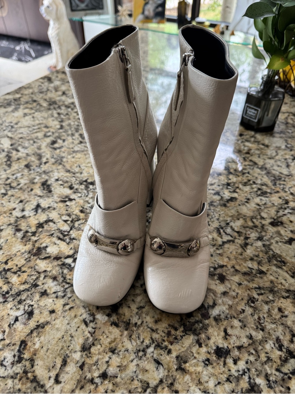 Burberry White Leather Mid-Calf Boots IT 37| US 7